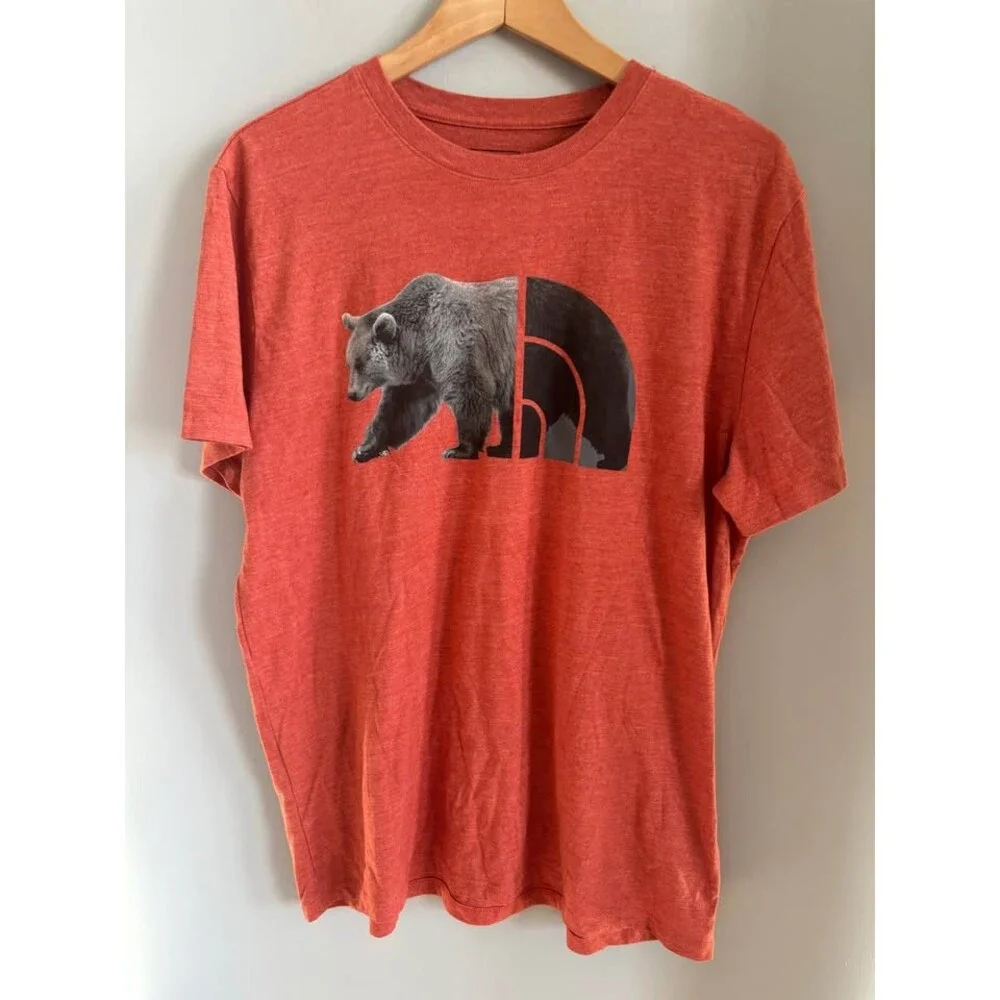 The North Face Men's L Orange Grizzly Bear Half Dome Graphic T-Shirt